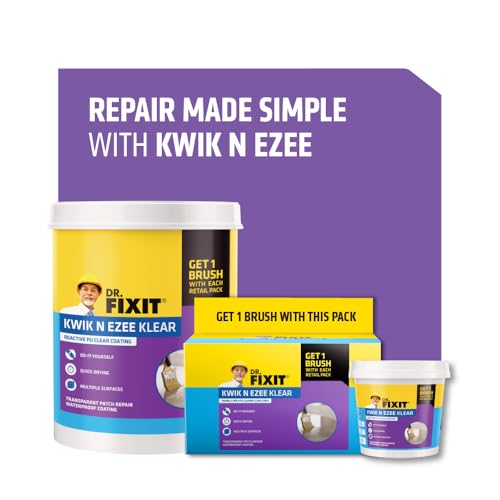 Image of Dr. Fixit Kwik N Ezee Klear | 1 Kg with Brush | DIY PU Based Transparent Waterproofing Solution for Cracks in Roof, Walls, Floor, Tile