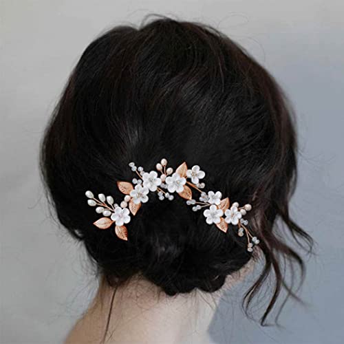 Casdre Flower Bridal Hair Pins Pearl Bride Wedding Hair Accessories Rhinestone Hair Piece For Women And Girls(Pack Of 3) (C Rose Gold) #TOP4