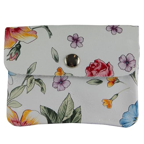 modamoda de P09 Damen Münzgeldbörse Geldbörse Portemonnaie Klein Leder Made in Italy P09, Farbe:Blume-01