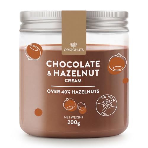 ORIGONUTS Crema de Avellanas 200 g – 42% Avellanas – Untable con Cacao – Sin Aceite de Palma – Sin Gluten – Crema Dulce para Pan Tortitas Postres
