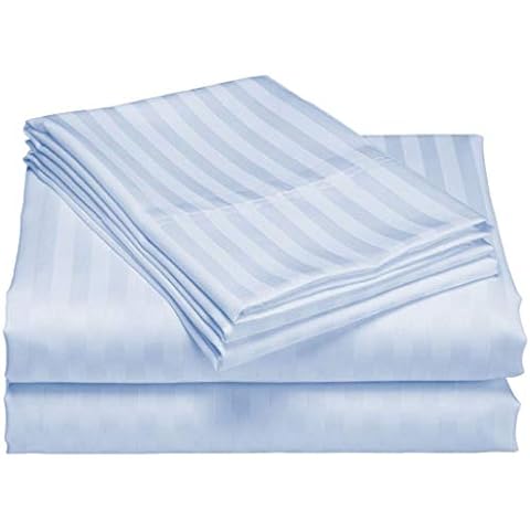 Scala Bedding 100% Egyptian Cotton 800 TC 20 Inch Deep Pocket Sheet Set - Cal King Blue Stripe Cover