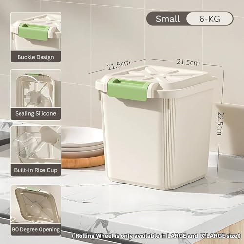 Image of Ash & Roh Large Plastic Storage Bin with Lid and Wheels, Airtight Rolling Container for Pet Food, Grains, Toys, and Pantry Items (6KG - Small)