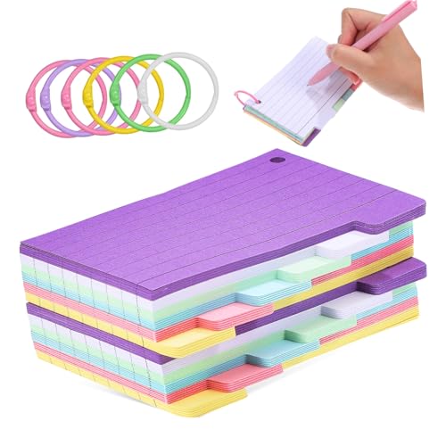 FUNNETOYU 300枚 入り六色線巻き便箋ノートカード 罫線入り情報カード 穴あきリングで整理簡単 ランダムカラー ランダムカラー