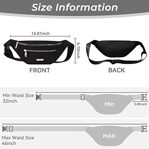 Fanny Pack Fashionable Waist Bag Casual Travel Bum Bag with 3 Zipper Pockets for Women Men Sports Running Hiking Jogging (Black) - Image 2