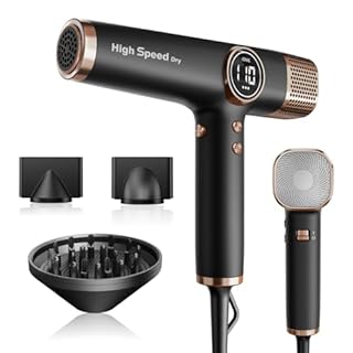 Faszin High Speed Hair Dryer, Lightweight Hairoryer with 110,000 RPM Motor, Fast Drying lonic Hair Dryer for Women & Men, Low Noise, 3 Magnetic Nozzles, Black(Matte Finish)