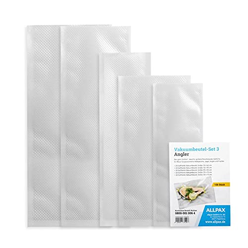 Set ANGLER Vakuumierbeutel [extra stark] - 5 verschiedene Größen zu je 20 Stück - für alle Vakuumiergeräte - ideal für Lebensmittel und Sous Vide Garen