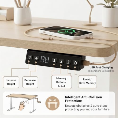 Image of Single Motor Electric Height Adjustable Desk Frame, Fits Table Tops 90-140cm Wide, Anti-Collision, 3 Memory Presets, Industry-Grade Steel, 3-Year Warranty, Sit-Stand Standing Desk Frame(White)