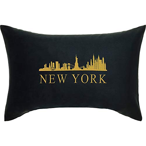 EXPRESS-STICKEREI Coussin New York Skyline avec Rembourrage et Motif Ville USA | Cadeau Souvenir | Coussin décoratif de Skyline de la Ville | 40x60cm | Noir
