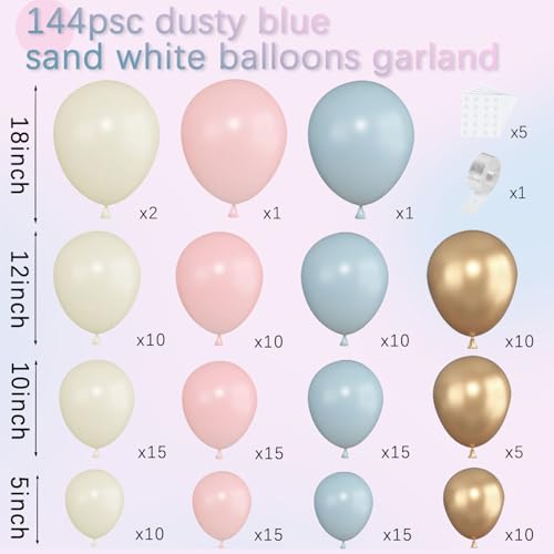 Image of Blocesa Gender Reveal Balloons Arch Kit Pink /Blue /Gold /Beige, Party Decor.
