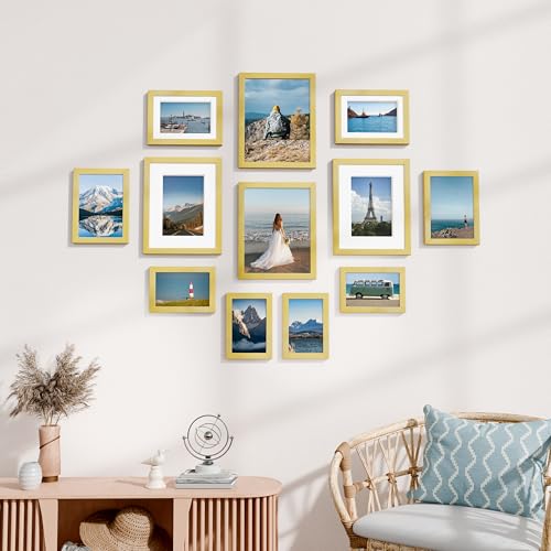 Image of Vittanly 12 Pack Picture Frames Collage Wall Decor for Mounting or Tabletop Display, Gallery Wall Frame Set for Family, Multi Sizes Including 4pcs 8x10, 4pcs 5x7, 4pcs 4x6, Gold