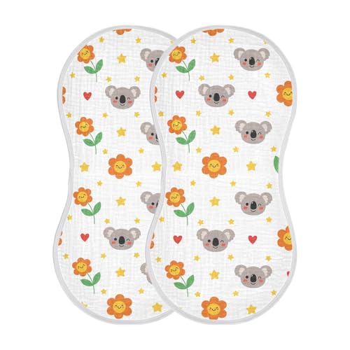 2 Pack Muslin Burp Cloths Koala Flowers Cotton Baby Burp Cloths Extra Absorbent and Soft Thick Burping Cloth for Newborn Babies Boys Girls, Large 22