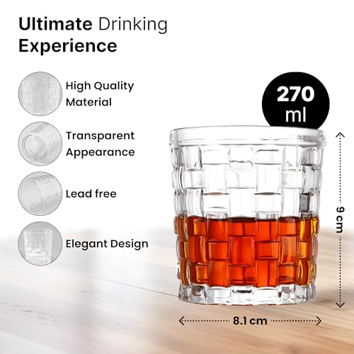 Image of UMAI Whiskey Glasses Set of 2 (270ml Each) | Diwali Glass | Lead Free Neat Whiskey Glass | Heavy Bottom Drinking Glass | Crystal Glass Diwali Gift | Glass for Drinks | Cocktail Glasses