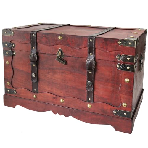 HMF 6400-160 Coffre au Trésor en Bois avec Serrure | 60 x 35 x 38 cm | Grand | France