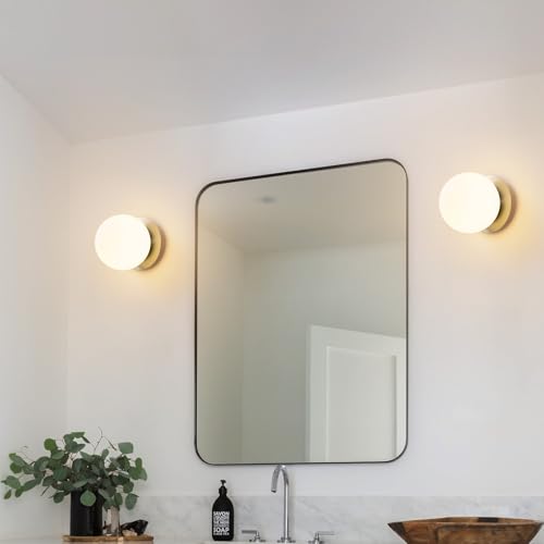 Image of Modern Nickel Globe Wall Sconce，Single Light with Milk Glass Shade | 6 inch Minimalist Spherical Vanity Sconces,Contemporary Small Brass Ball Lights Fixture for Entryway Bedside Bathroom,E26 Base