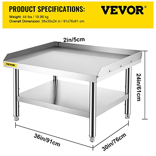Image of VEVOR Stainless Steel Equipment Grill Stand, 36 x 30 x 24 Inches Stainless Table, Grill Stand Table with Adjustable Storage Undershelf, Equipment Stand Grill Table for Hotel, Home, Restaurant Kitchen