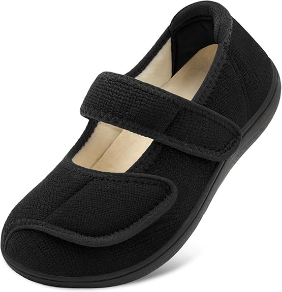 Womens Wide House Slippers Adjustable Diabetic Shoes Barefoot Walking shoes for Edema Swollen Arthritis Elderly Indoor Outdoor(Black 43,Size 9)