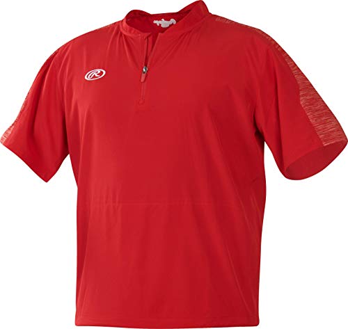 Rawlings Launch Short Sleeve Youth Boy's Cage Batting Practice Jacket, Scarlet, Large