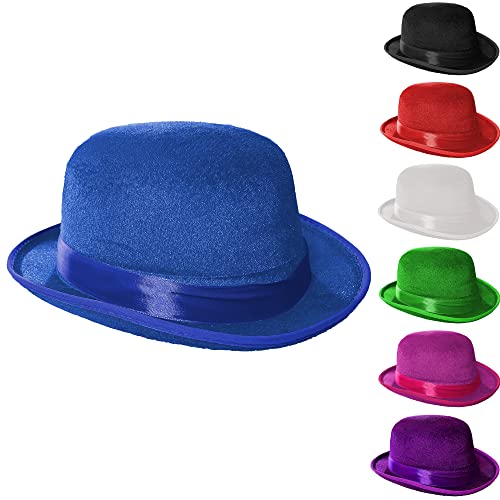 Chapéu Bombin de feltro para adulto, gorro de palhaço preto para disfarces de Halloween carnaval e festas, tamanho único 55-58 cm (azul)