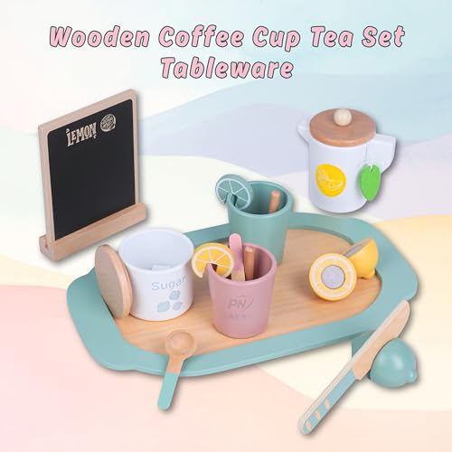 Image of Number Enlightenment Wooden Toy Train for Toddlers - Animal, Transportation, Fruit, Color Recognition Early Education Blocks (Wooden Tea Set)