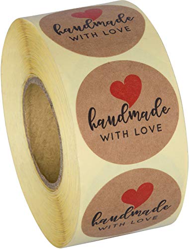 Sweetzer and Orange Handmade with Love Stickers - Premium Kraft Paper, Creative Clear Prints - Cute Seller Labels for Craft Products, Baked Goods - Easy to Peel Roll of 500 Stickers, 1.5-Inch Diameter