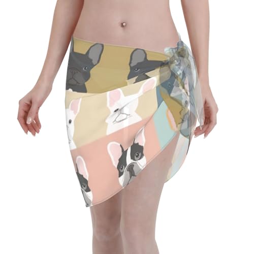 Elegante envoltura de playa con estampado de bulldog francés, vestido de traje de baño, para mujer, perfecto para piscina y centro turístico, color negro, Negro, talla única