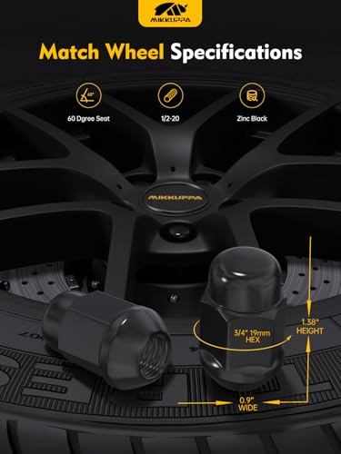 Image of MIKKUPPA 1 /2-20 Lug Nuts, 20pcs Black Zinc Finish Closed End Bulge Acorn Tire Nut Replacement for Jeep Wrangler JK Liberty Grand Cherokee, Ford Explorer Mustang Aftermarket Wheel