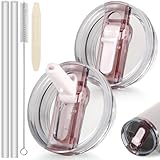 ANTAND 30oz Flip Straw Lid for Stanley Quencher H2.0 Tumbler, 2 Pack Leak Proof Lid Replacement No Spill Cover for Stanley Cup Accessories ProTour (Rose Quartz,Rose Quartz)