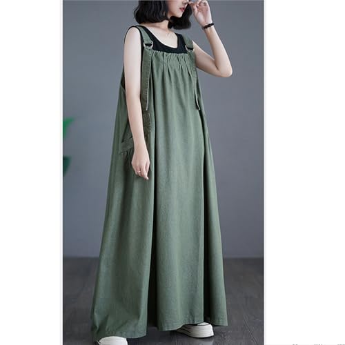 Image of Boho Jumper Dress for Women Loose Version Baggy Style Maxi Length Adjustable Straps Wide Hemline Overall Dresses
