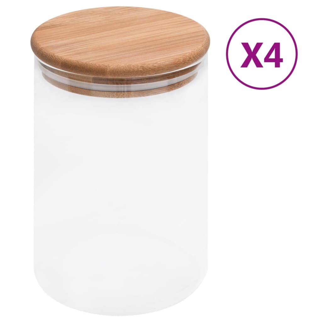 Juego de 4 tarros de almacenamiento de 800 ml con tapa de bambú, recipientes de cristal para almacenamiento, herméticos, para cocina, almacenamiento de alimentos