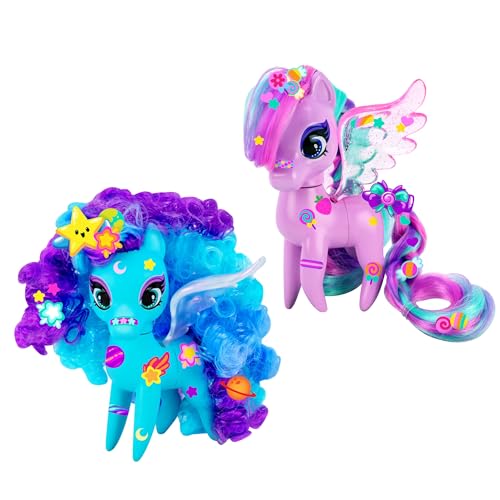 Decora Ponyz Unicorn Dolls 2-Pack – Selene & Sweetie | Customizable Pony Dolls with Glitter Wings, Rooted Hair & Stickers | Collectible Fashion Unicorn Toys for Kids Girls Ages 4+