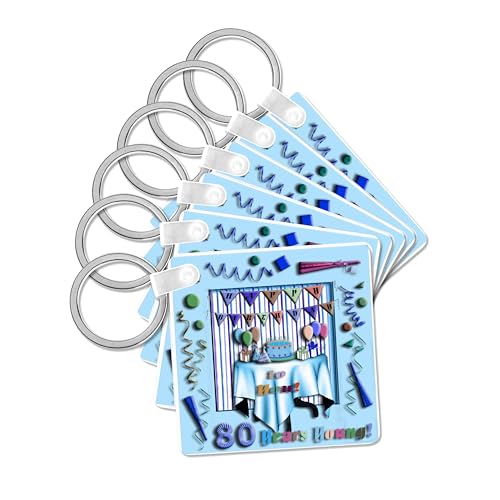 3dRose, Birthday Room in Blue Happy Birthday to You 80 Years Young, set of 6 Key Chains
