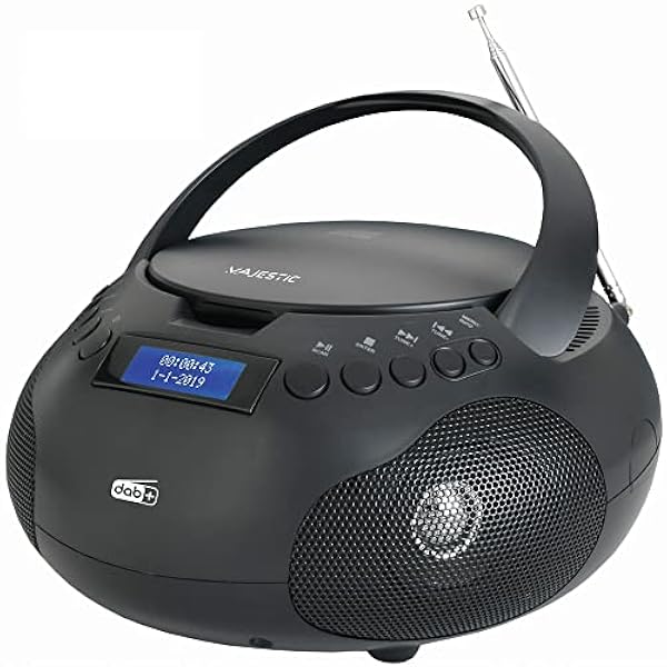 Majestic AH 264 DAB - Boom Box Portatile con Lettore CD, Radio DAB e FM, Ingresso AUX-IN, Nero