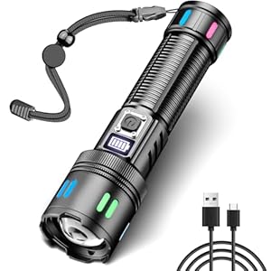 LeKaufen Taschenlampe LED Aufladbar, Extrem Hell 50000 Lumen Starke Taschenlampen, Wasserdicht, Akku Taschenlampe USB C 5 Lichtmodi für Camping, Outdoor, Notfäll