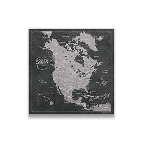 Push Pin North America Map Board - With Push Pins to Mark North America Travel - Handmade in Ohio, USA - Design: Modern Slate