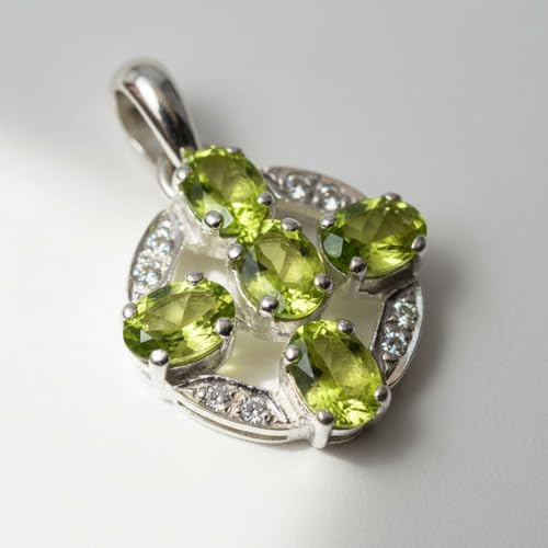 Pendentif péridot de forme ovale et argent massif d'exception - 3