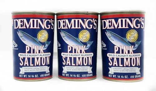 3 Pack of Wild Caught Alaskan Salmon Deming's 14.75oz Cans Premium 100% Natural Quality (14.75oz, Pink)