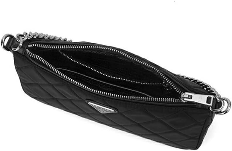 Prada Black Quilted Tessuto Nylon Chain Crossbody Bag Silver Hardware Adjustable Strap Zipper Closure Designer Shoulder Purse New - Image 6