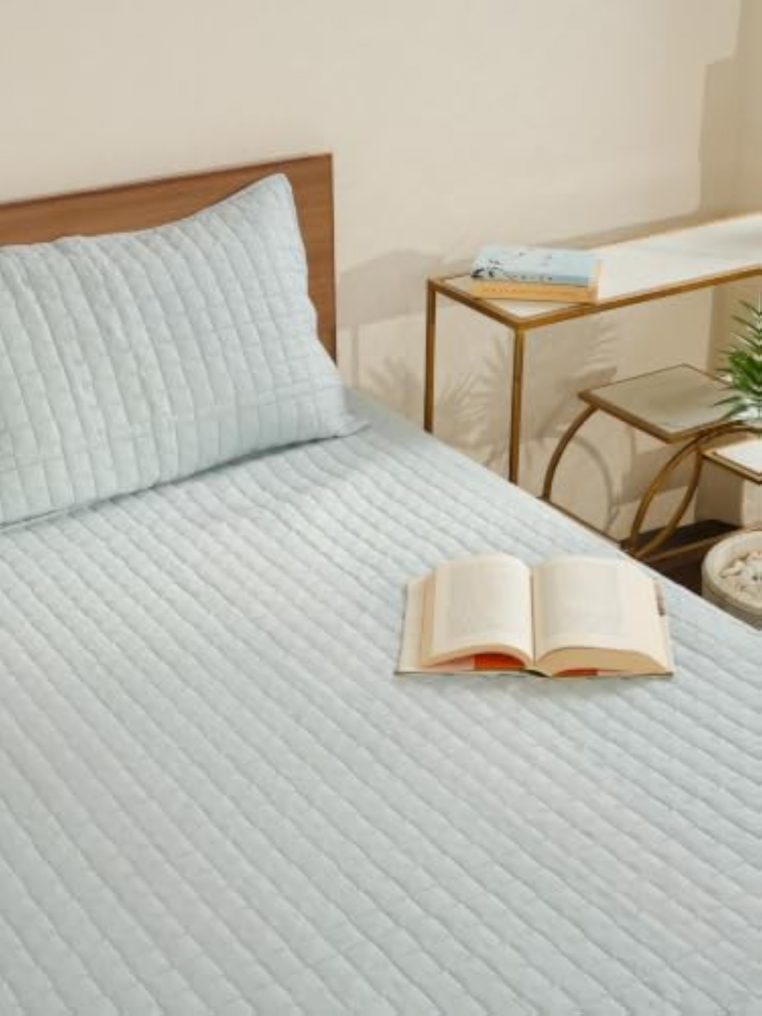 Elegant Light Blue Bed Cover for Double Bed with 2 Pillow Covers