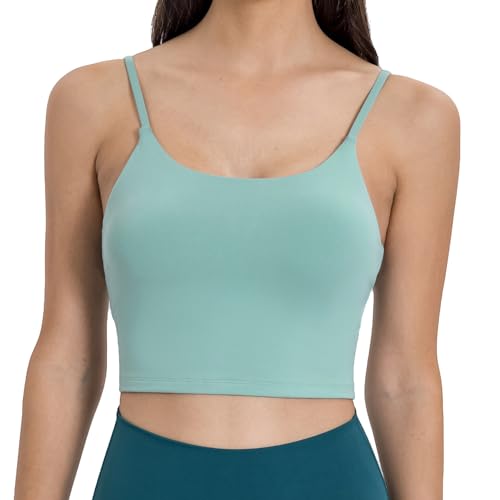 Image of Women's Strappy Stretch Sports Bra Longline Yoga Tank Top Fitness Bra Workout Camisole Crop Tops for Teen Girl