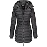 Damen Jacke Steppjacke Übergangsjacke mit Kapuze Mantel Daunenjacke Winterjacke Warme Jacke Lang Warm Steppmantel Outdoorjacke Outdoor Leichte Daunenjacke Softshelljacke mit Taschen