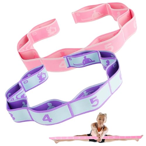 2Pcs Elastic Yoga Stretching Strap with Loops, Pilates Stretch Band, Elastic Exercise Bands, Leg Stretching Strap, Stretch Resistance Bands For Exercise(Purple&Pink,Size:33inch)