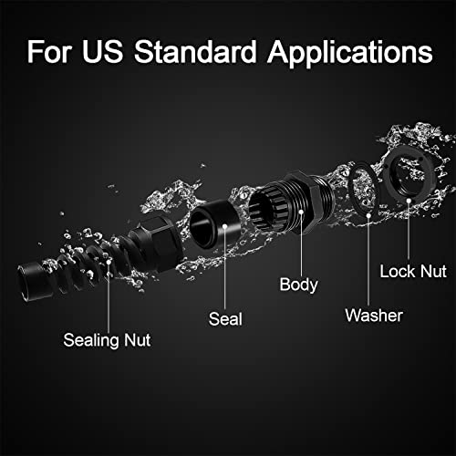 LeMotech 2Pcs NPT 1/2" IP68 Waterproof Cable Gland Flex Spiral Strain Relief Black Nylon Joint with Gaskets for 6-12mm Wire Thread