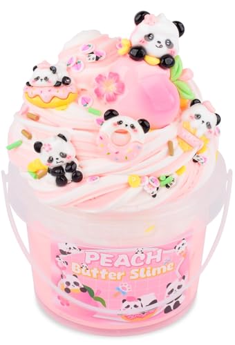 Peach Butter Slime Kit for Kids Soft Non-Sticky Sensory Toy with Panda Charms & Sprinkle Add-Ins Stress Relief DIY Slime Birthday Gift for Girls & Boys Ages 3+ (300ml Jar)