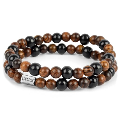 Lucleon by Trendhim Armband Beaded für Herren | 2er-Set mit Tigerauge, Lavastein & Kokosholz | Strapazierfähiger Stretch | Natürliche Materialien | Lässiger Schmuckstil