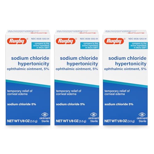 Rugby Sodium Chloride Hypertonicity Ophthalmic Ointment 5% - 50 mg Sodium Chloride Eye Ointment for Temporary Corneal Edema Relief - Made With Lanolin and Mineral Oil - Alcohol-Free - 0.125 Oz(3 Pack)