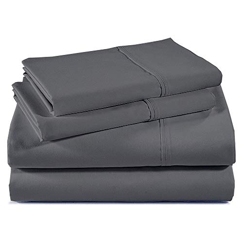 Shreem Linen 100% Giza Egyptian Cotton Queen Sheet Set 4 Piece, Sateen Weave Bed Sheets, Ultra Soft, 16' Deep Pockets with All Around Elastic for a Snug Fit, Luxury Queen Size Bedding, Dark Grey