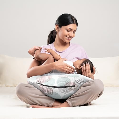 Image of Wakefit Feeding Pillow for New Born Baby | 3 Months Warranty | 5 in 1 Nursing Pillow for Breastfeeding with Cotton Removable Cover | Moonsine, Multicolor