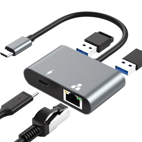 USB-C LAN 有線LANアダプター 4in1イーサネットアダプタ【100W PD充電+RJ45 1000 Mbps+USB】高速通信 USB-C to RJ45 ギガビットイーサネット Type-C LANイーサネットコンバータ iPhone 16 /15 /MacBok/Windows/Android/他のタイプC デバイス対応の画像