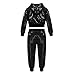 2Pcs Girls Dance Outfits Cropped Sequin Pollover Swearshirt Pants Set Kids Hip Hop Jazz Street Dance (Black, 5-6 Years)