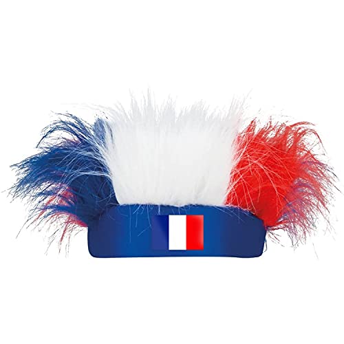 Perruque Rock Supporter France | Bleu • Blanc • Rouge | Chapeau | Punk | Qualité Premium | Equipe de France | Champion du Monde | Football | Rugby | Accessoire |...